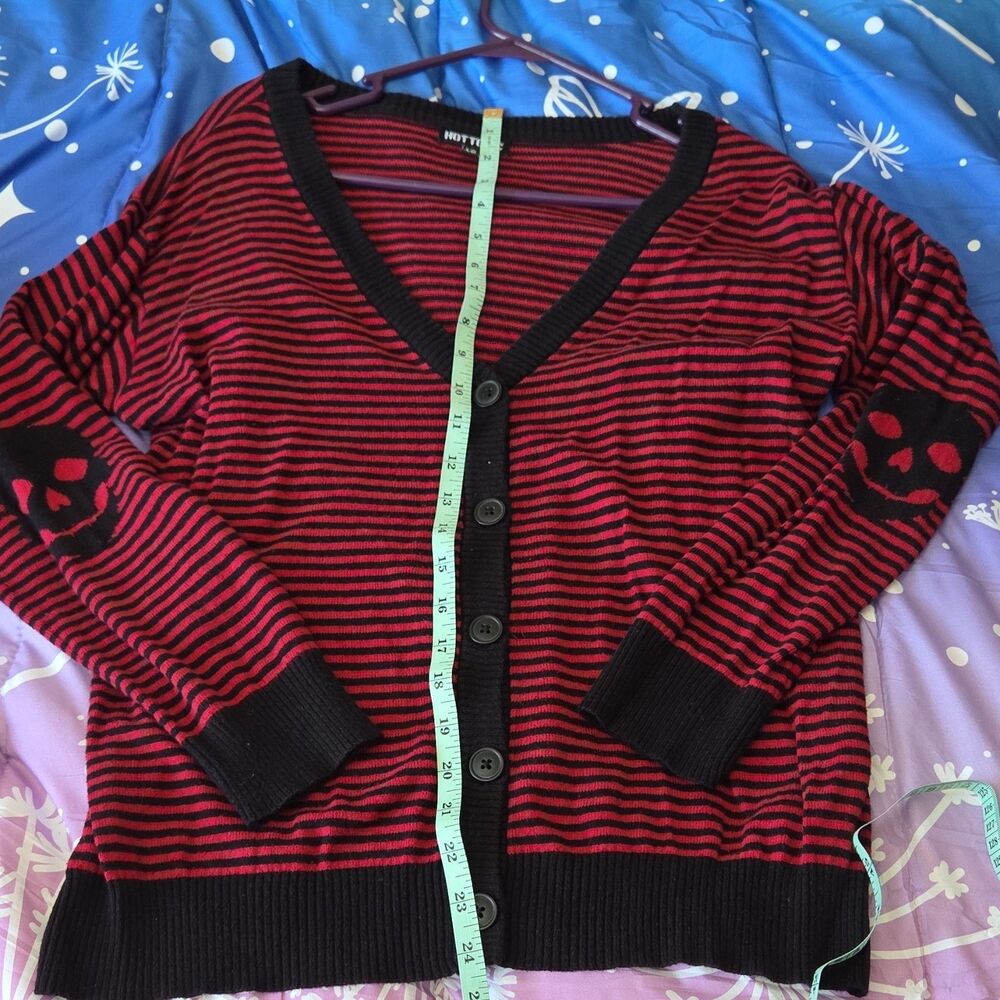Hot Topic Red Black Skull Elbow Cardigan Emo Scene Goth Y2K LG